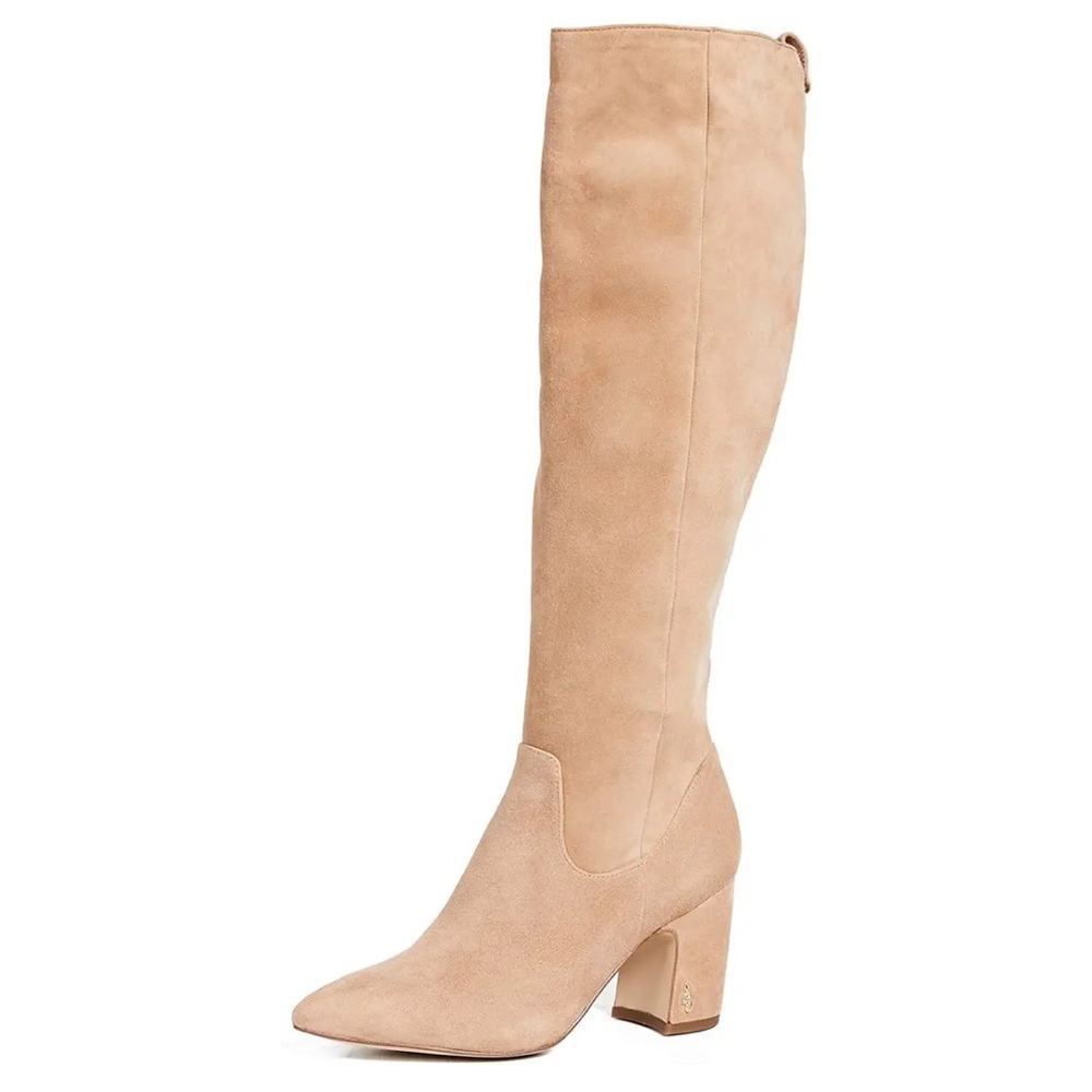 Sam Edelman Hai Tan Cream Suede Knee High Heeled Boots